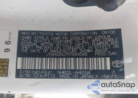 2009 Toyota Prius Touring из США, поврежденный, VIN JTDKB20U797844588